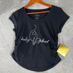 Baby Phat Babydoll Tee Womens Large Black Ruched Sides Y2K Cyber 2000s